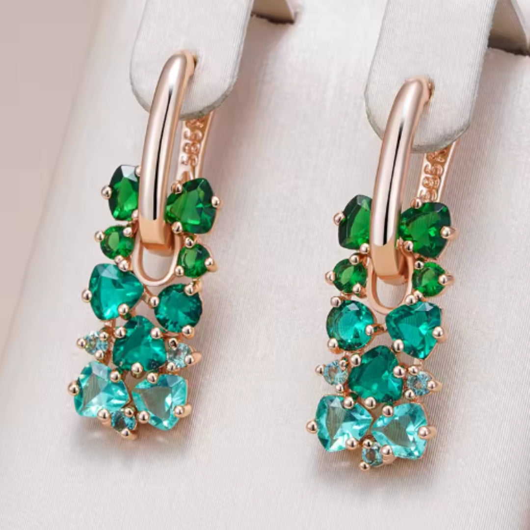 Elegant rectangular green crystal earrings