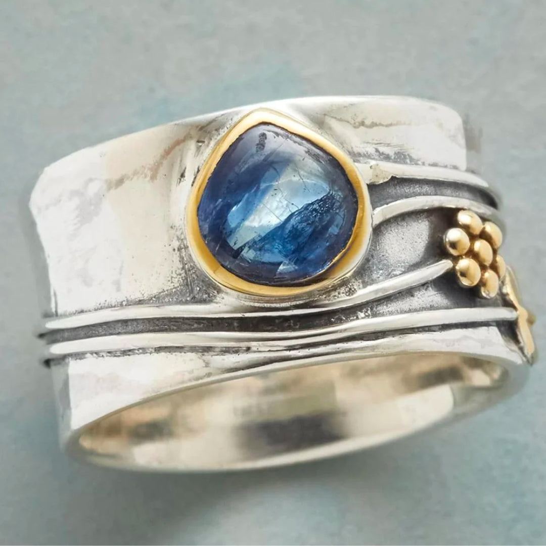 Bohemian ring with blue crystal
