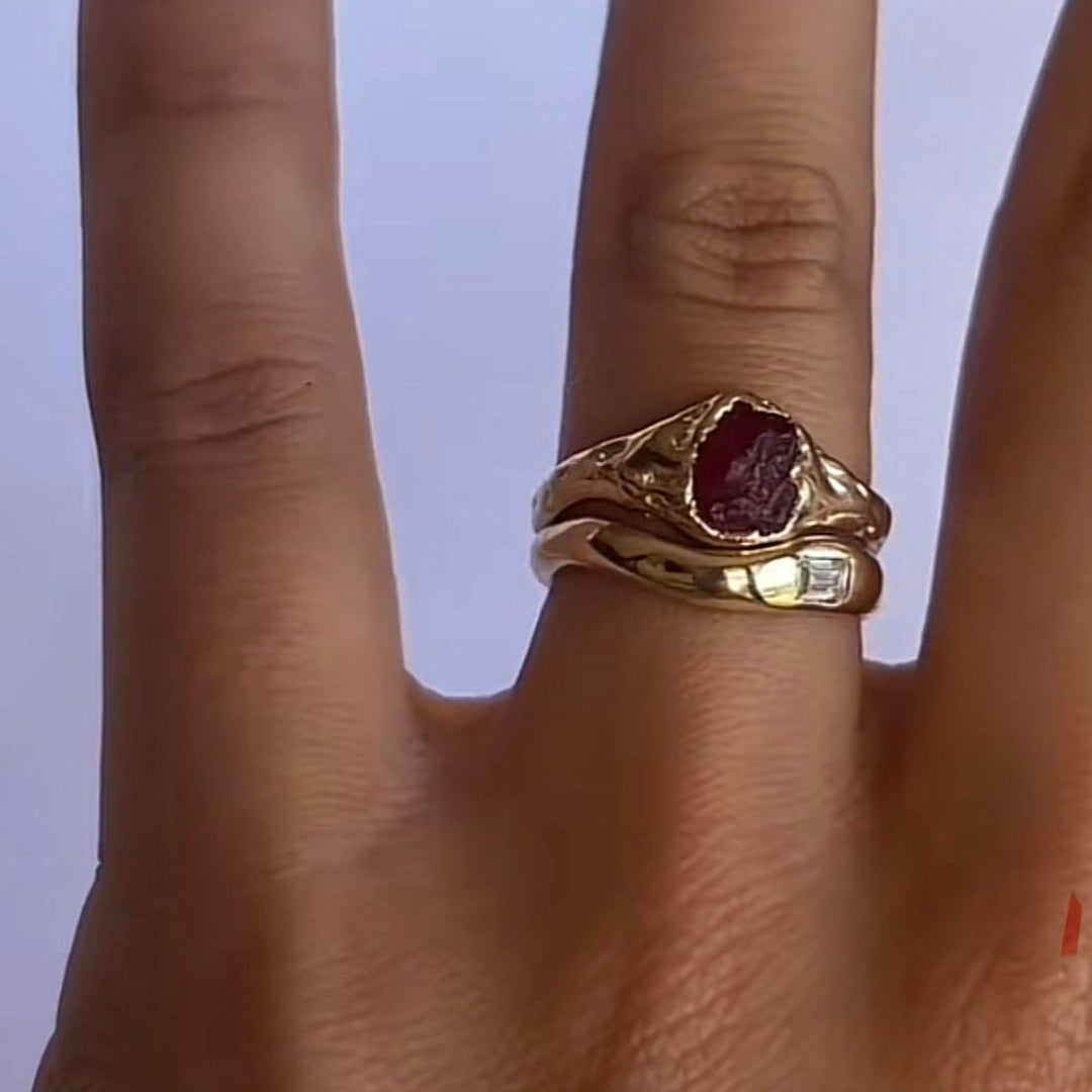 Forged garnet crystal ring set