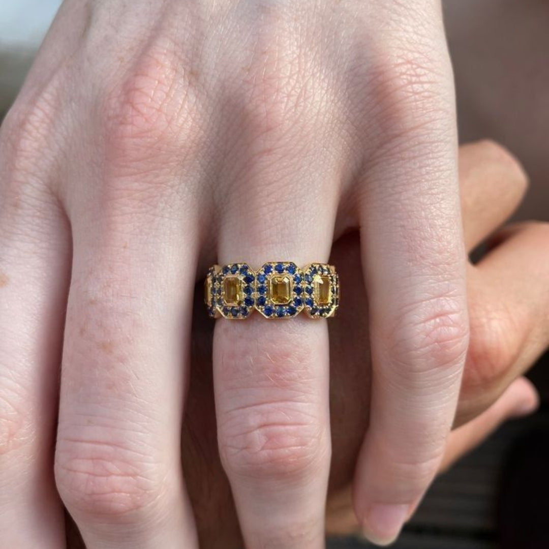 Exquisite orange blue crystal ring