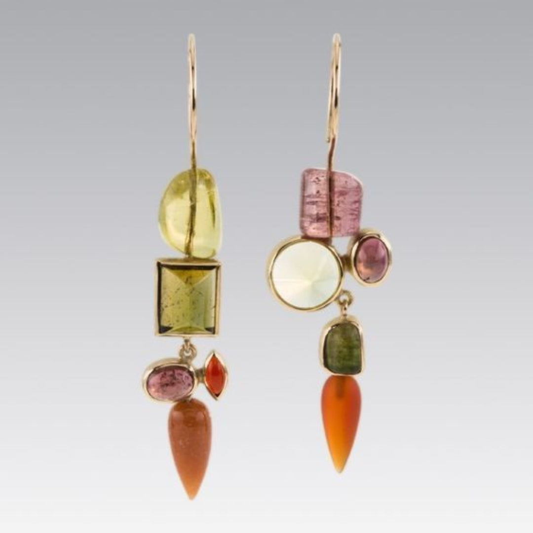Orange-green crystal dangle earrings