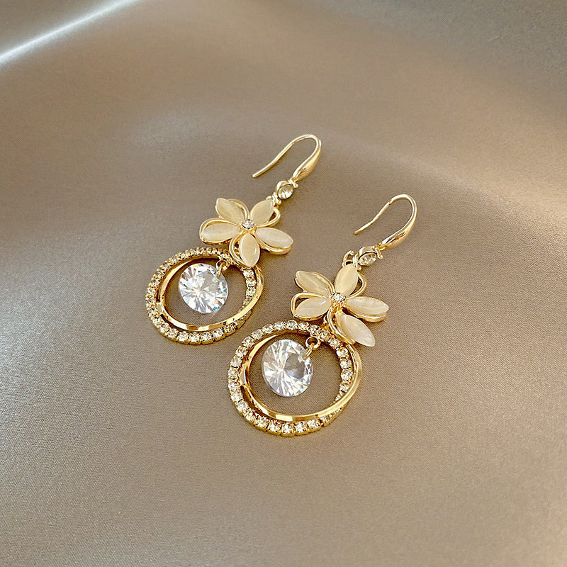 Crystal Zirconia Flower Dangle Earrings