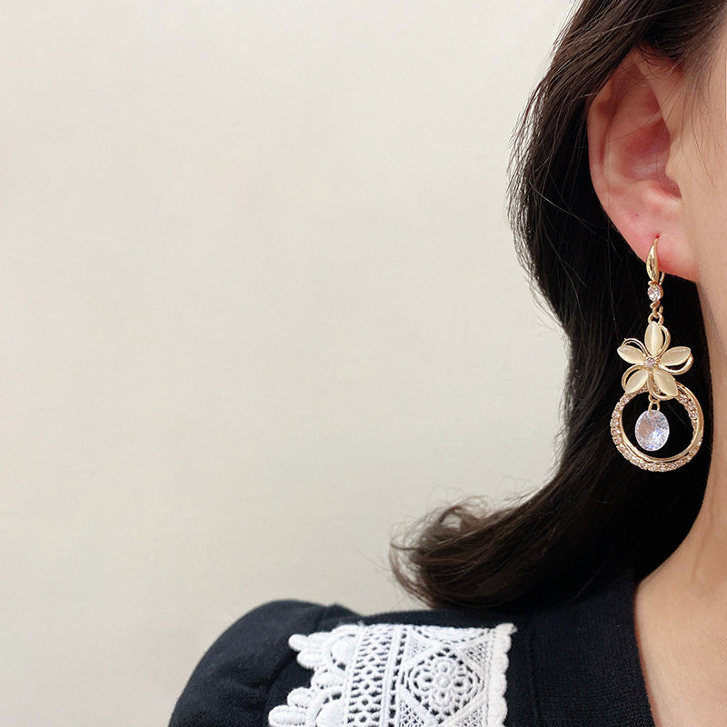 Crystal Zirconia Flower Dangle Earrings
