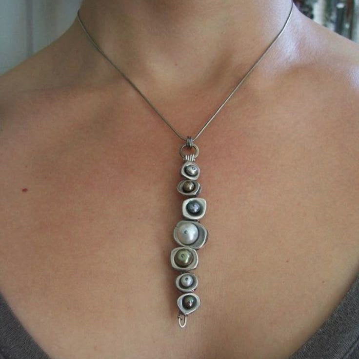 Silver-plated dangling bead necklace