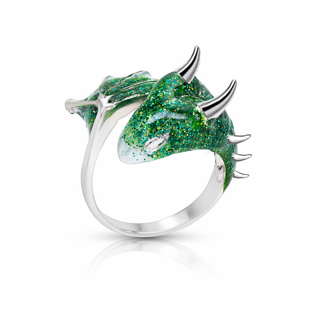 Adjustable Dragon Ring with Green Enamel in