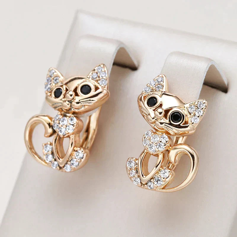 Elegant shiny gold kitten earrings
