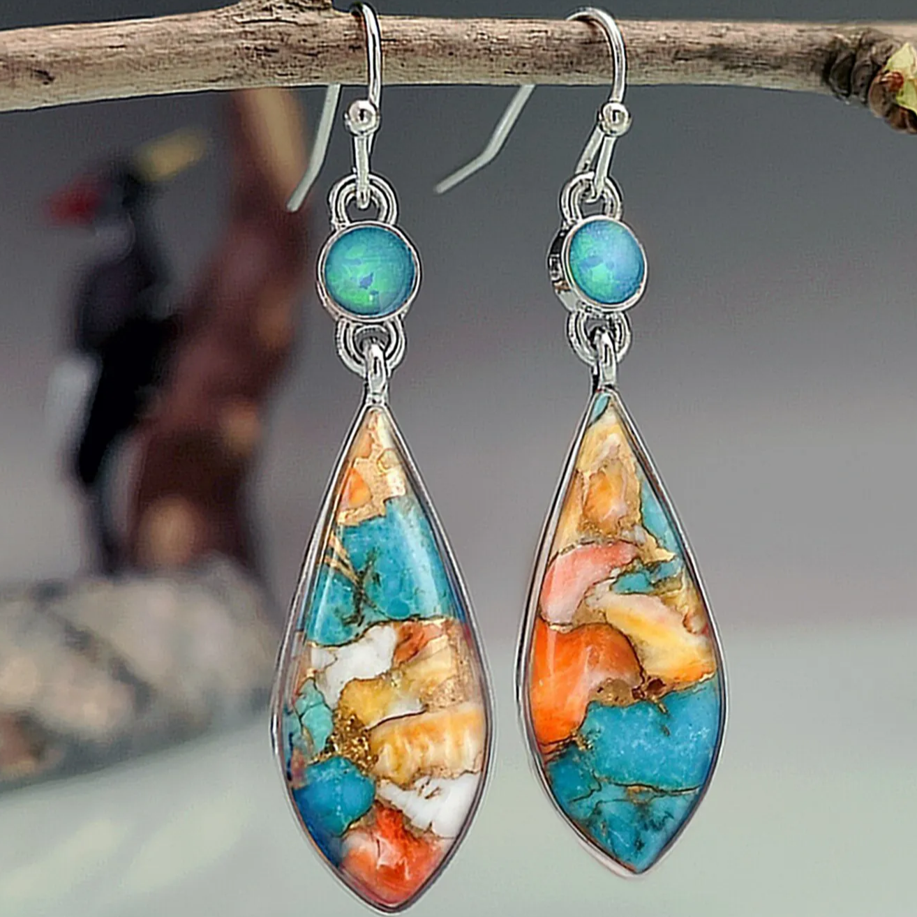 Hand-painted stone earrings