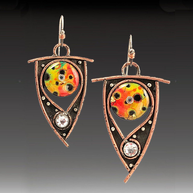 Earrings with bronze enamel zircons