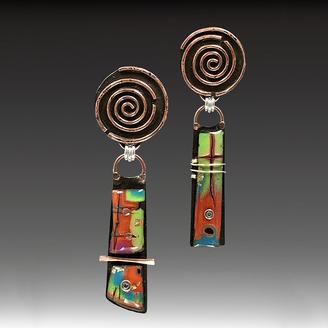 Enameled bronze earrings
