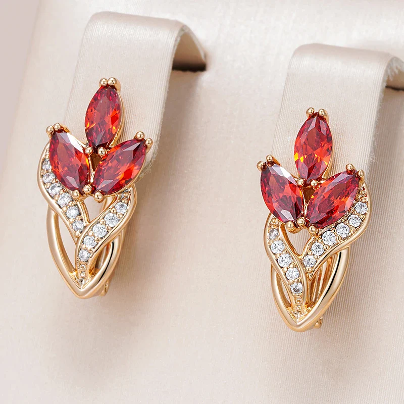 Elegant red zirconia flower earrings