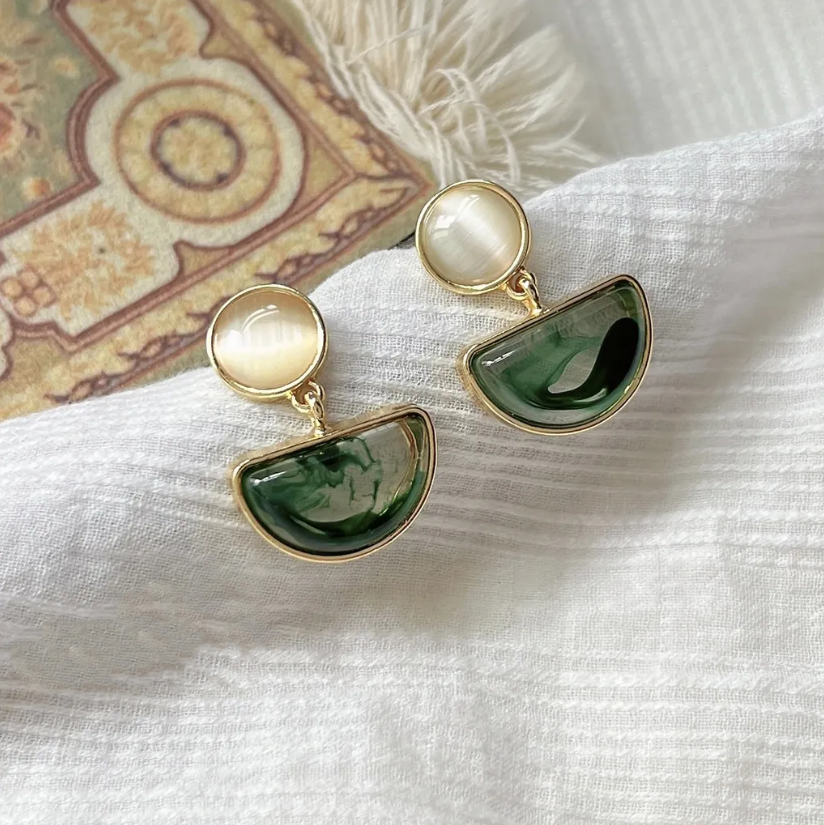 Elegant polished green stone earrings