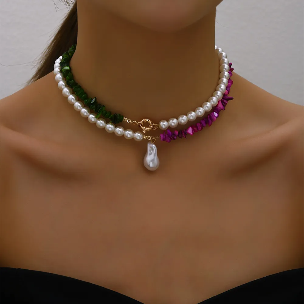 Elegant baroque necklace of colored pearls