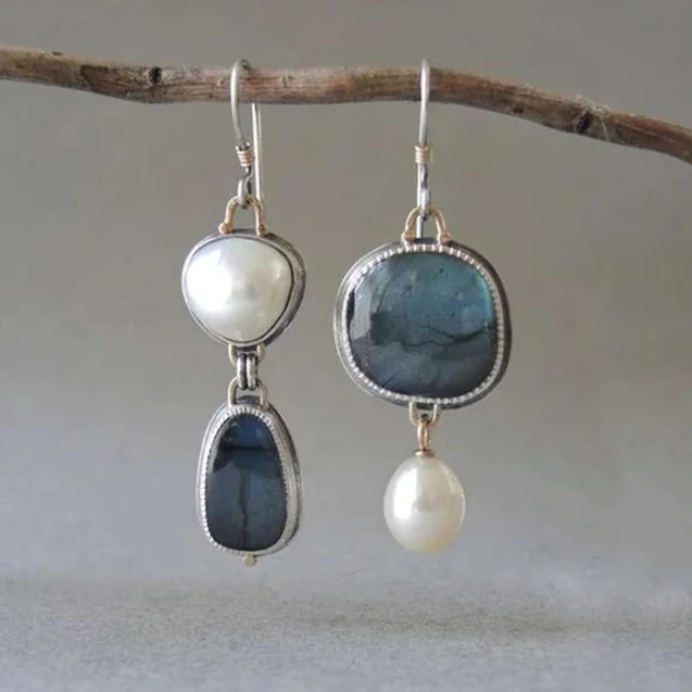 Blue pearl stone earrings