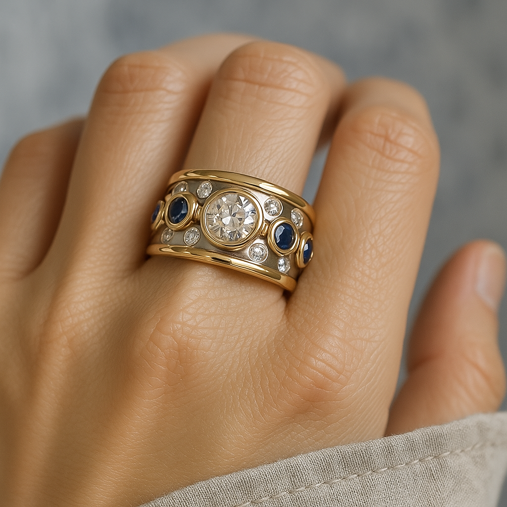 Gold-inlaid zirconia ring
