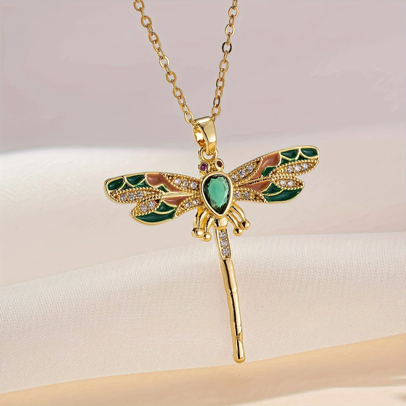 Lush Flight I Sparkling Dragonfly Necklace
