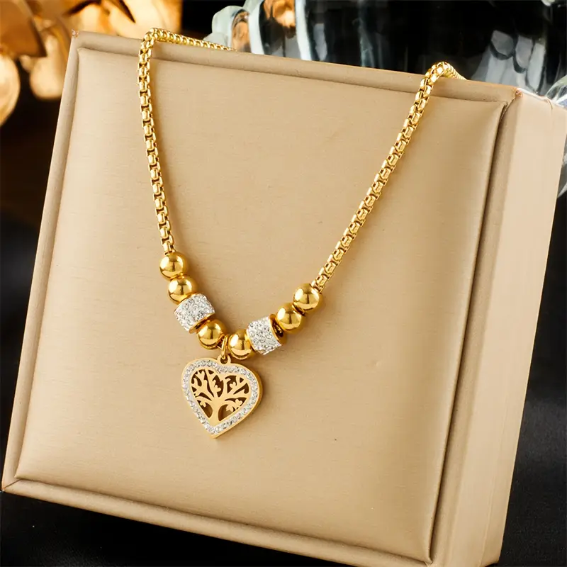 Tree of Life I Gold Heart Necklace with Zirconia