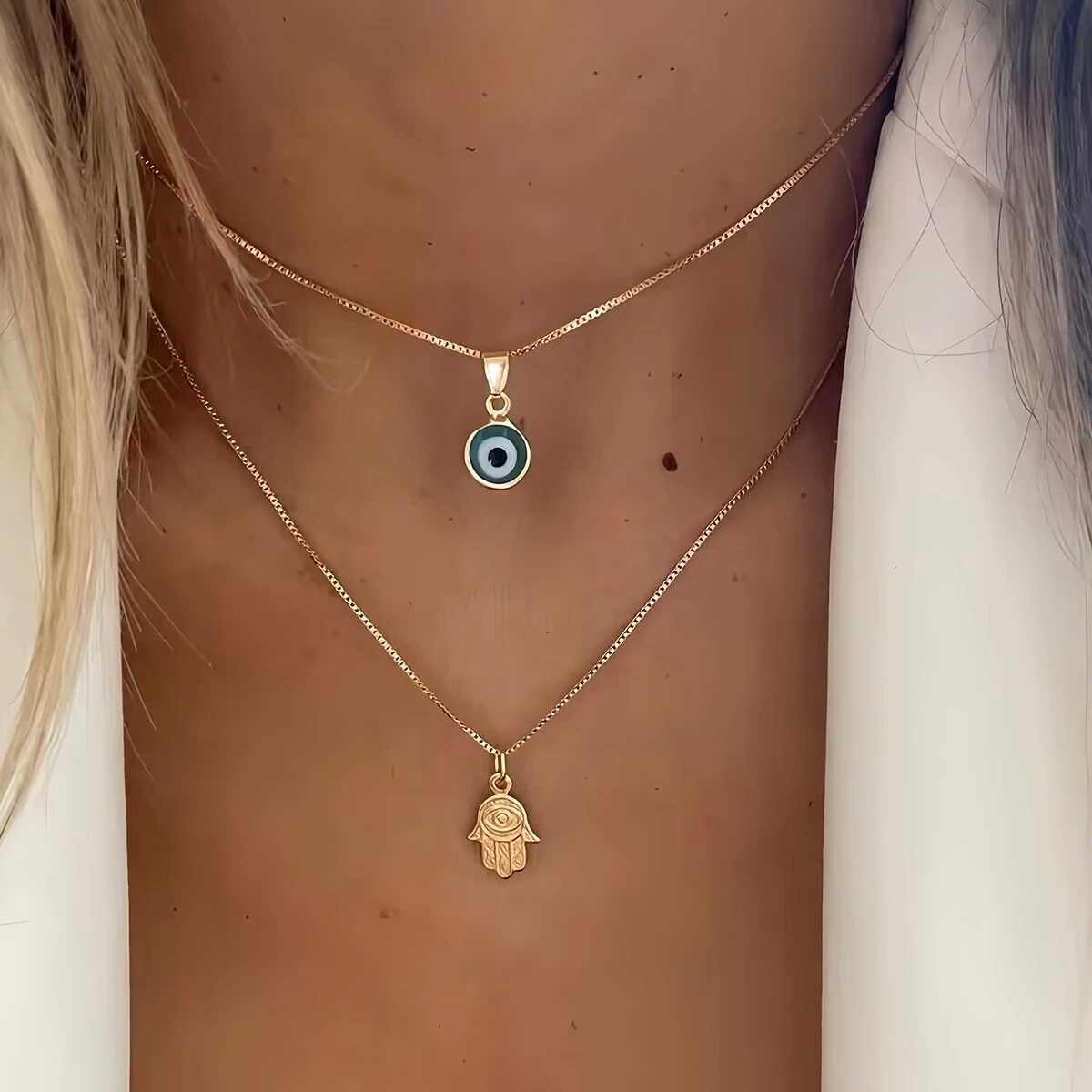 Shield of Light I Nazar Necklace in Golden Layers