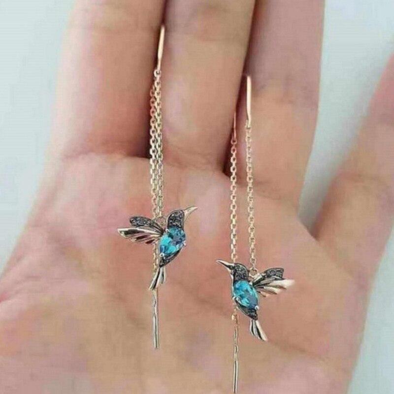 Hummingbird earrings with enamel and zircons