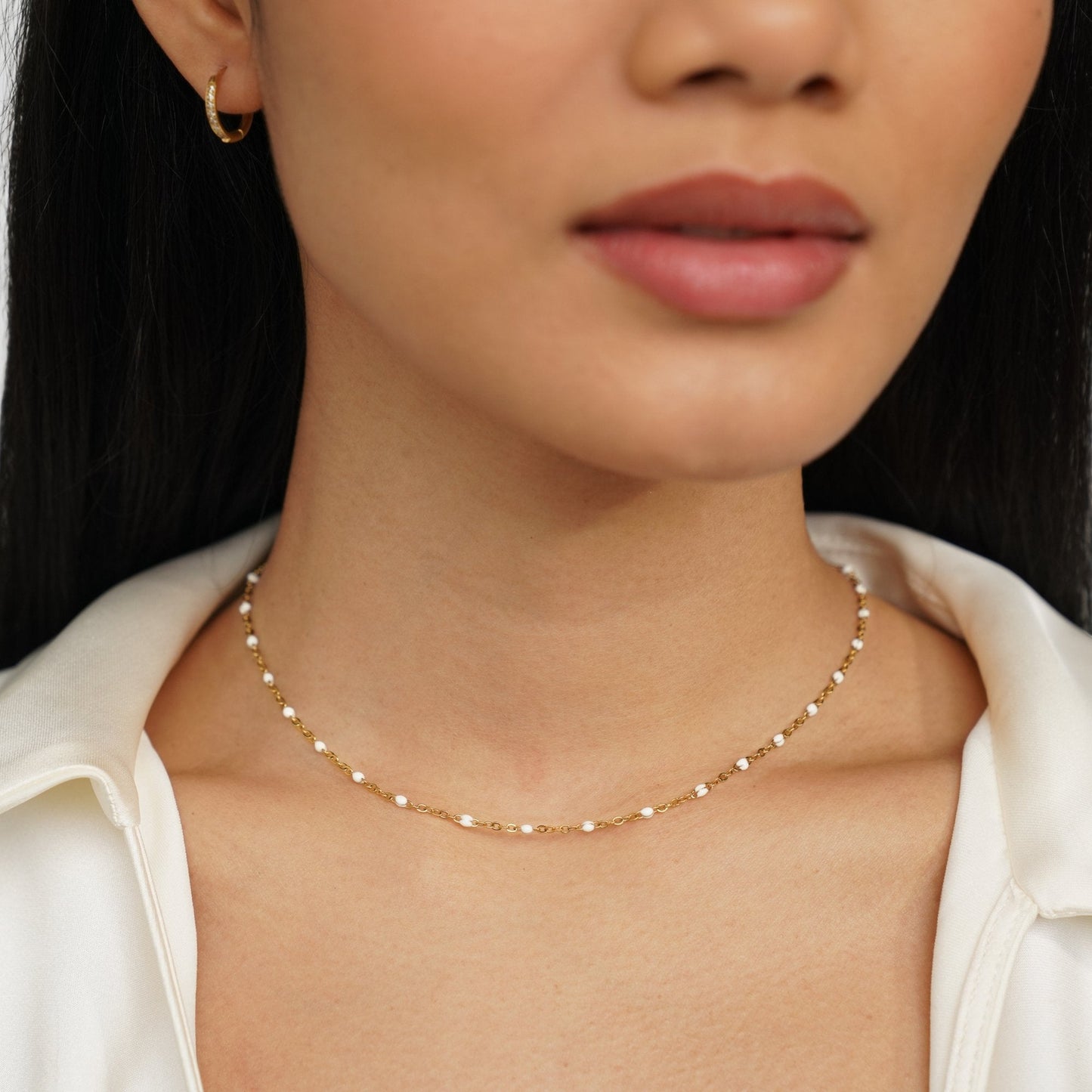 Necklace of clean white beads