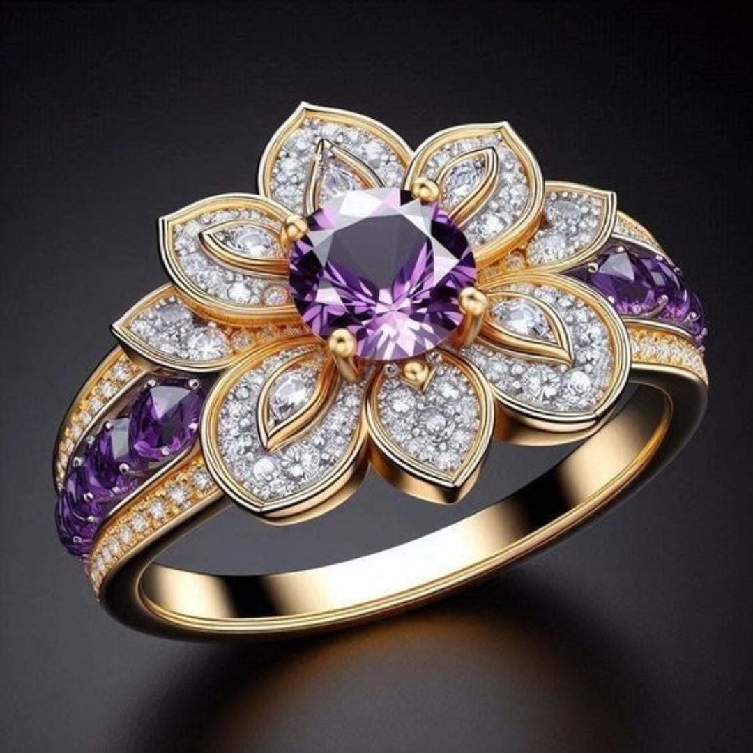 Exotic ring with bright purple flower