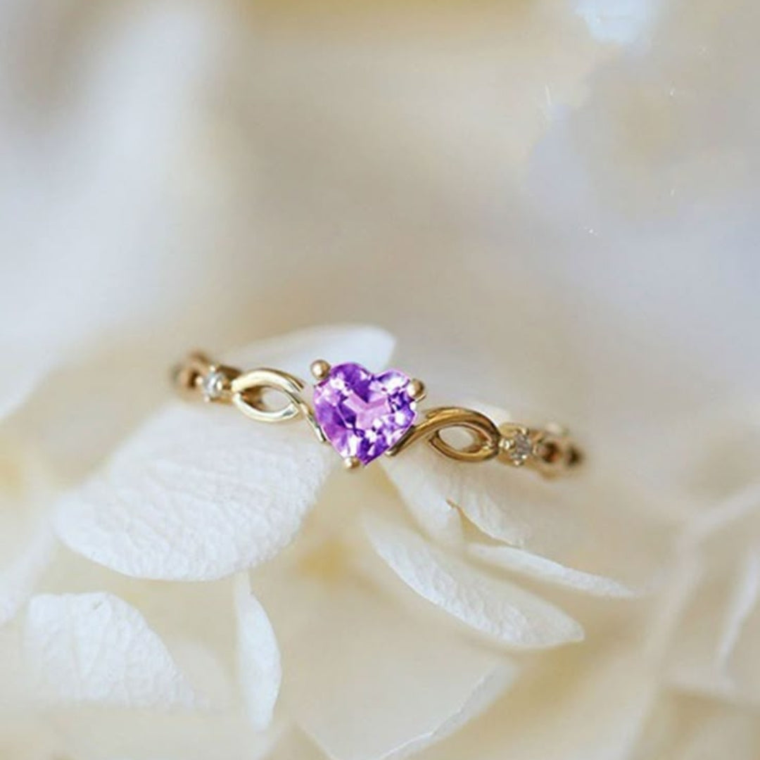 Purple crystal heart ring