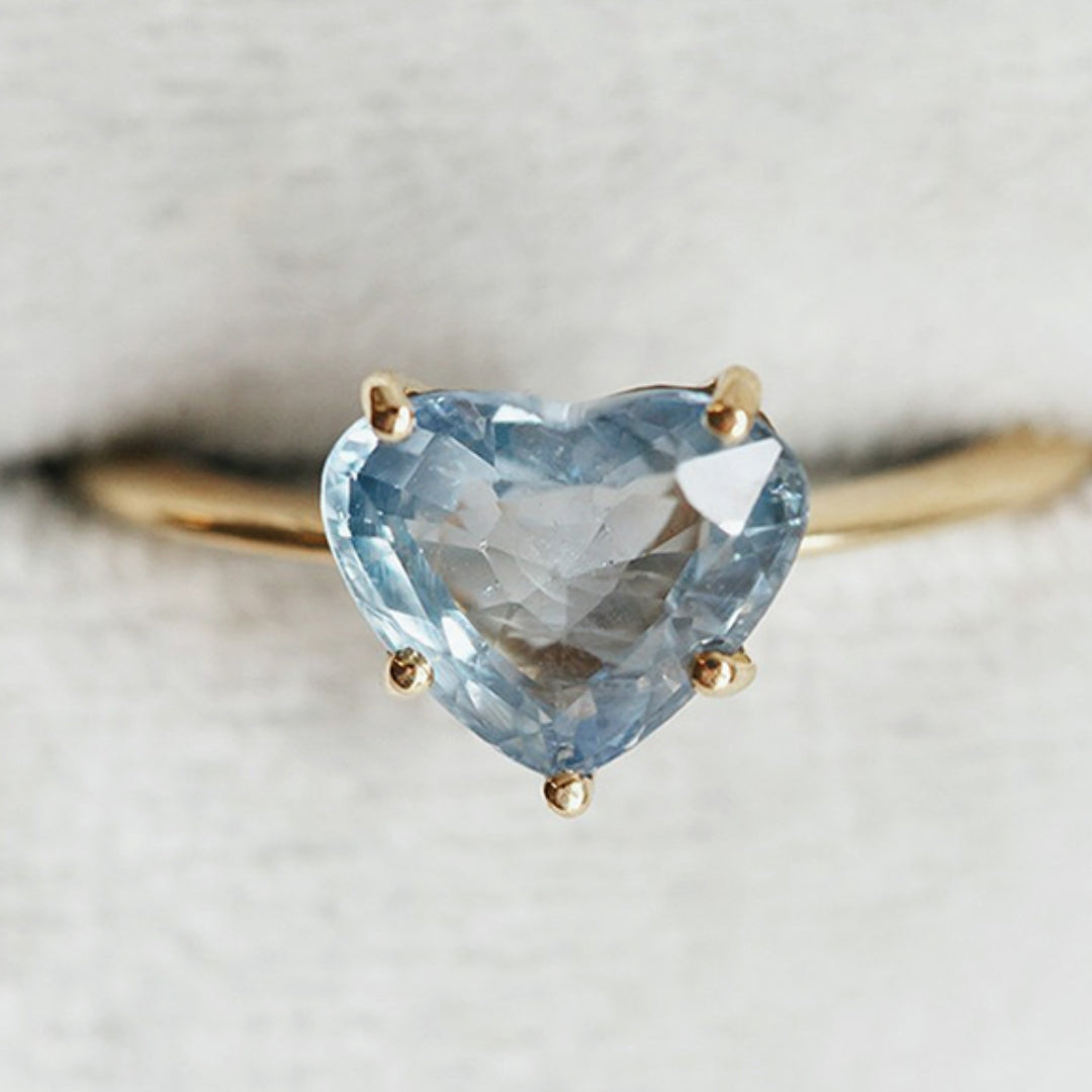 Thin blue crystal heart ring