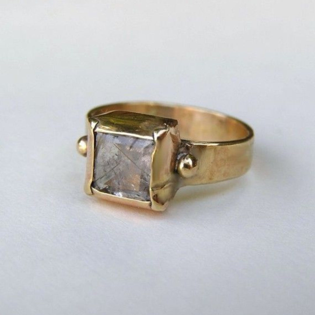 Forged ring with white cubic stone