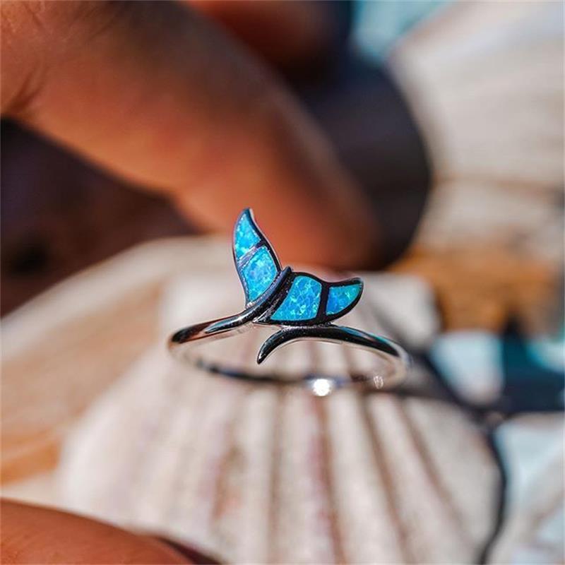 Opal whale tail ring