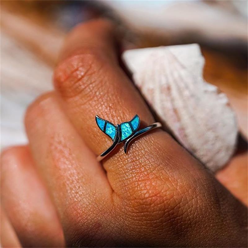 Opal whale tail ring