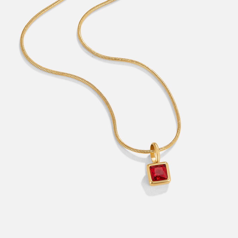 Square Birthstone Pendant Necklace