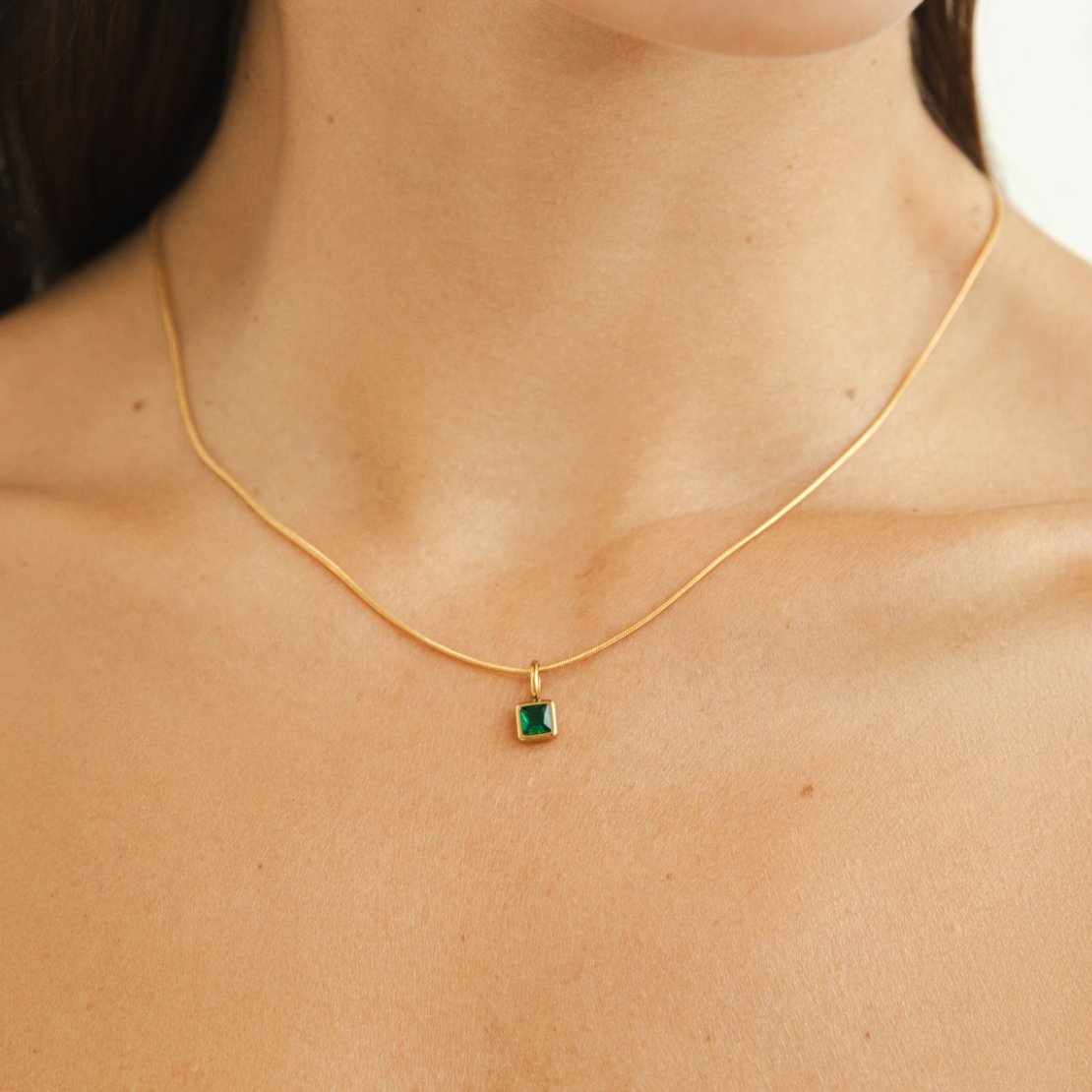 Square Birthstone Pendant Necklace