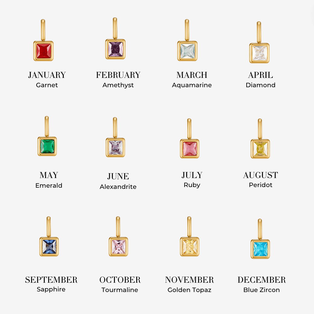 Square Birthstone Pendant Necklace