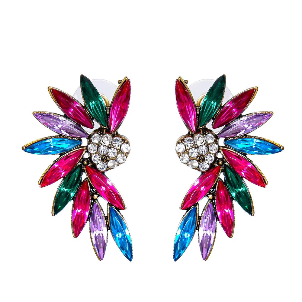 Heart wing earrings with multi-colored diamonds