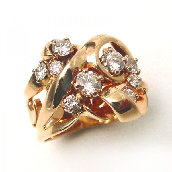 Irregular ring with zircon inlays