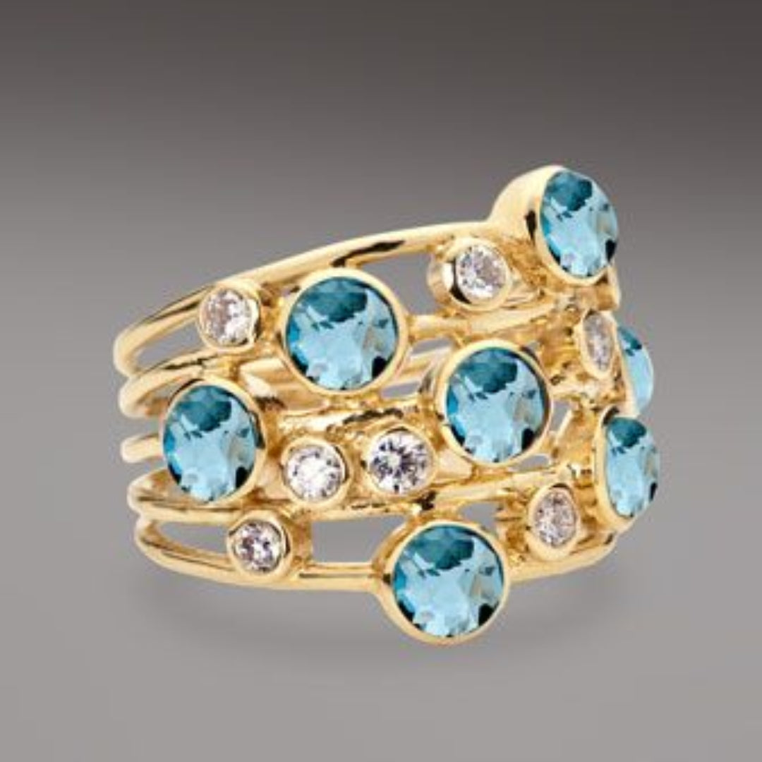 Inlaid blue zirconia ring