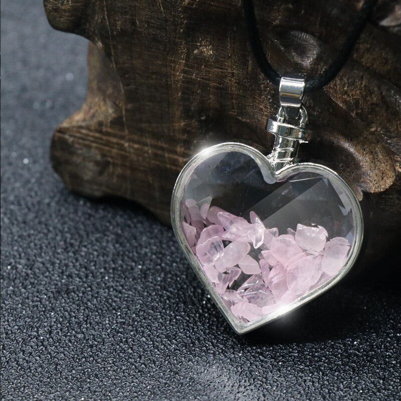 Natural crystal heart pendant