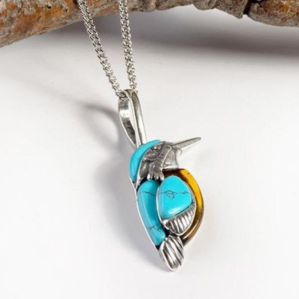 Hand-painted blue bird earrings