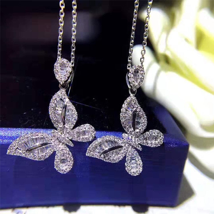 Luxury butterfly necklace with sparkling zircons