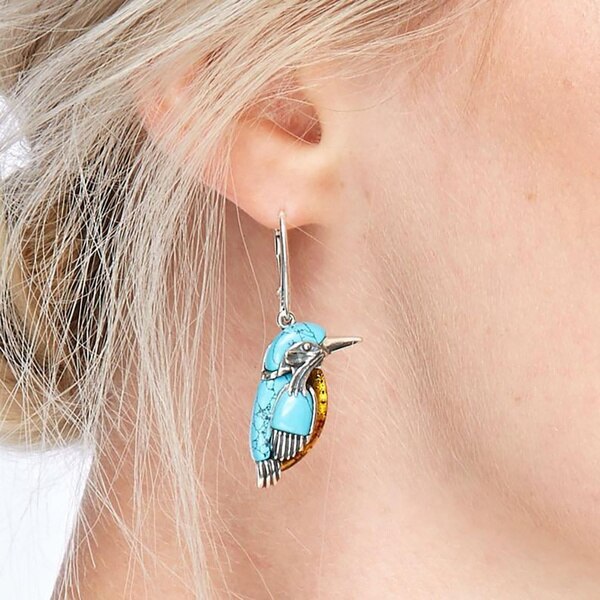 Hand-painted blue bird earrings