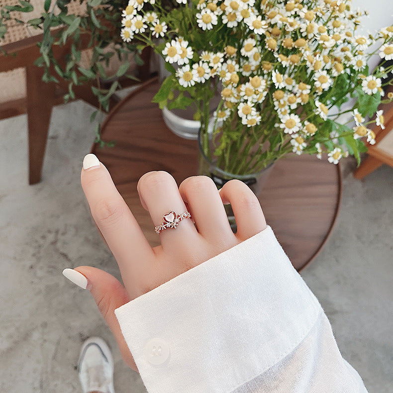 Adjustable pink heart ring with cubic zirconia