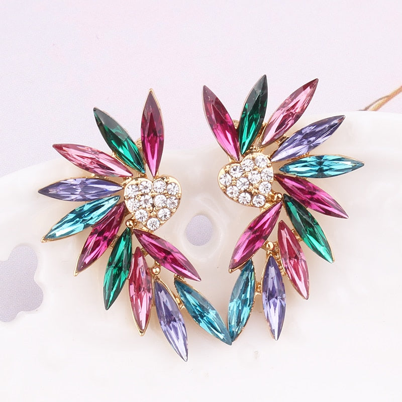 Heart wing earrings with multi-colored diamonds