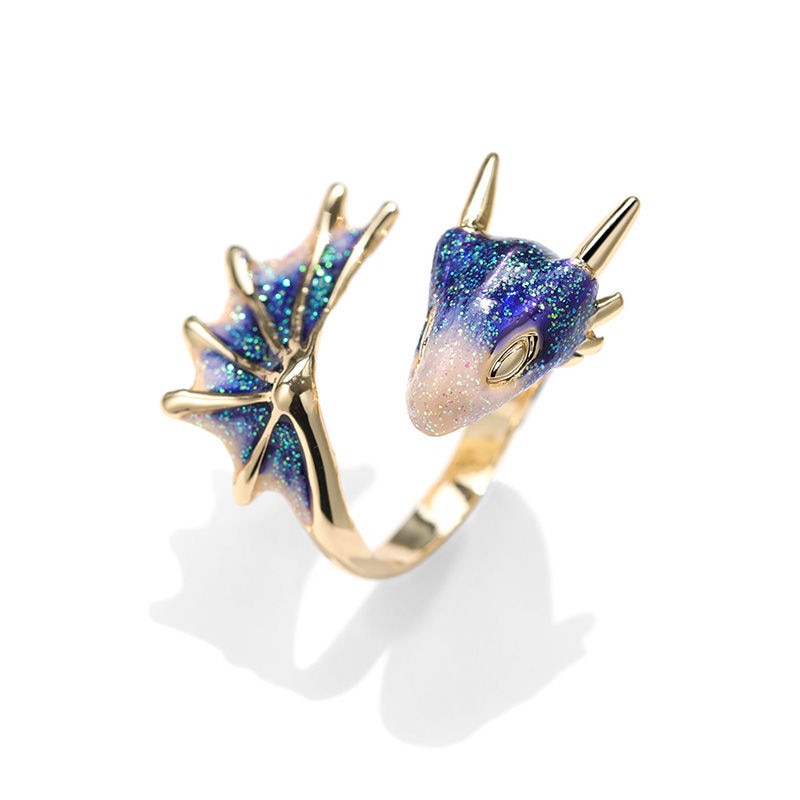 Adjustable enamel dragon ring