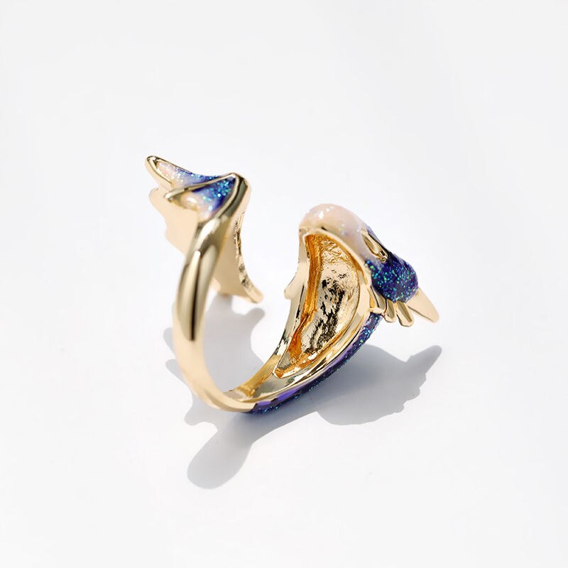 Adjustable enamel dragon ring