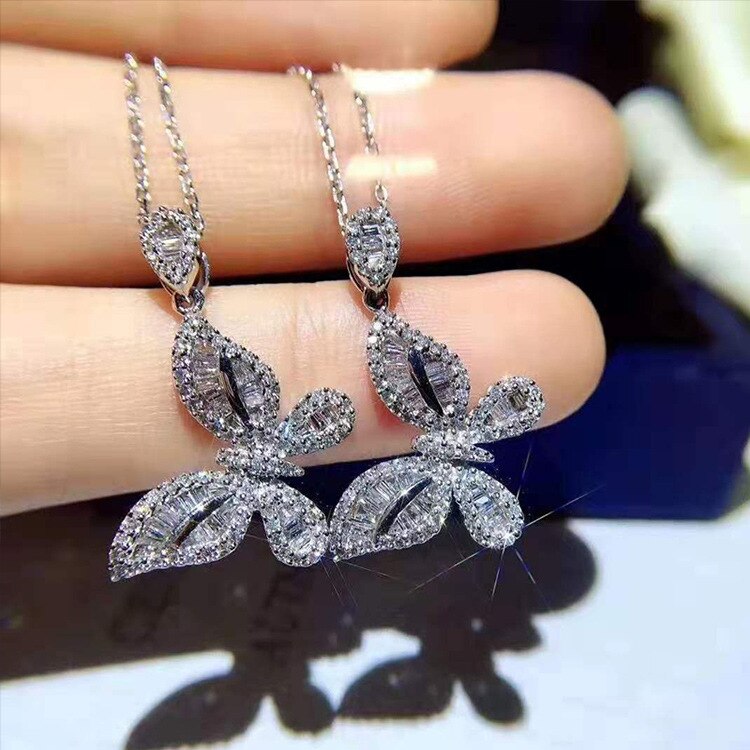 Luxury butterfly necklace with sparkling zircons