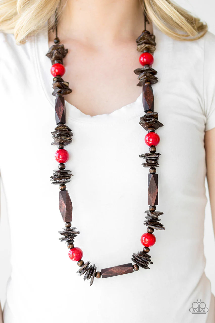 COZUMEL COAST RED Wood Necklace