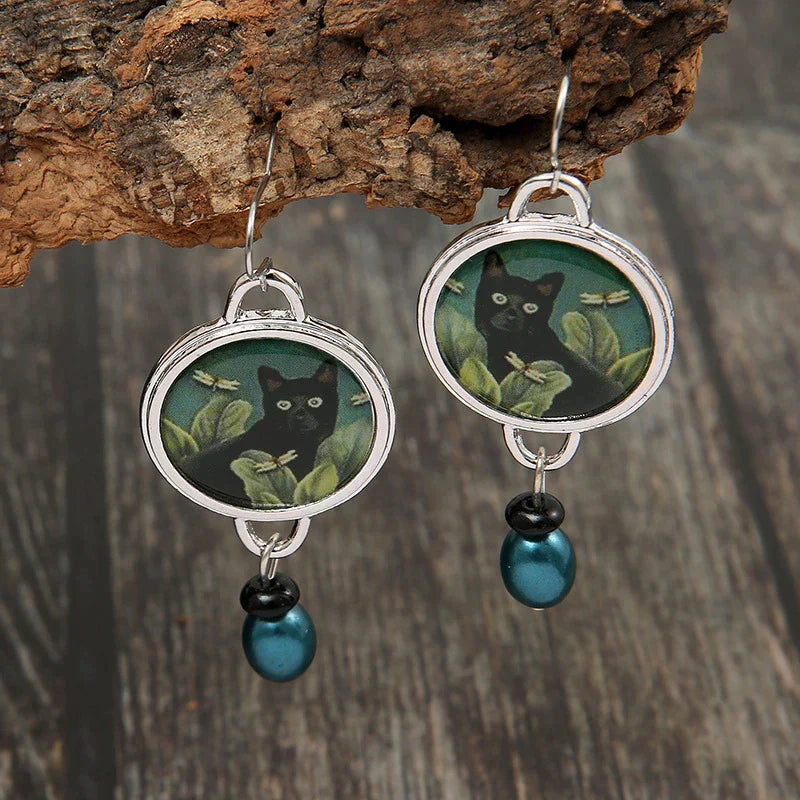 Silver cat earrings