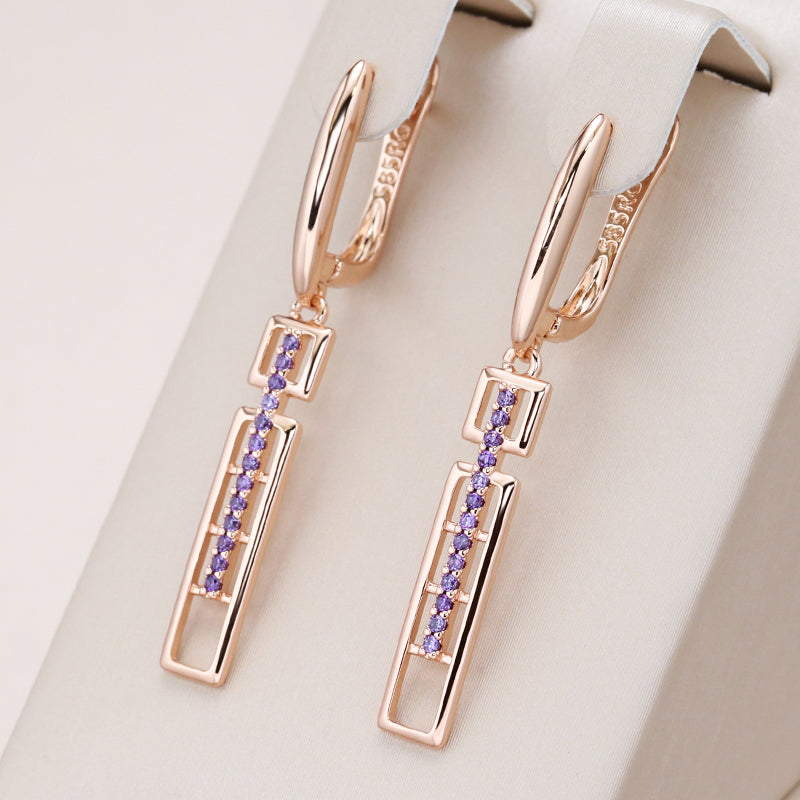 Rectangular earrings with purple zircons
