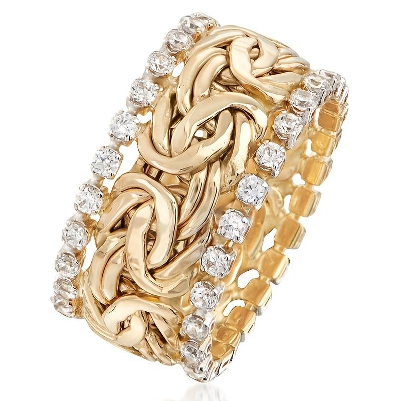 Golden zirconia braided ring