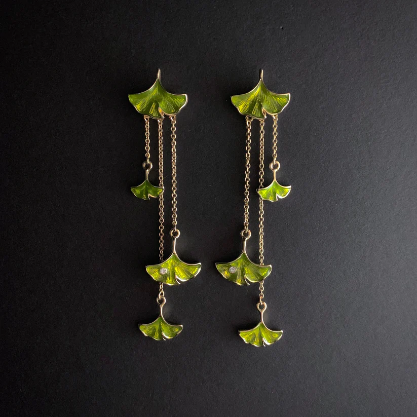 Green petal earrings