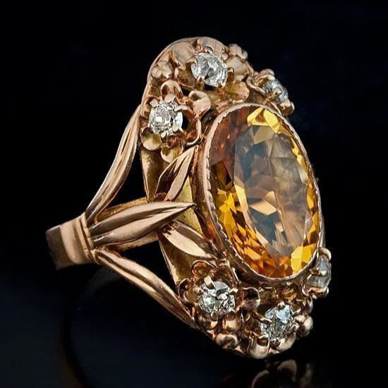 Orange oval crystal ring